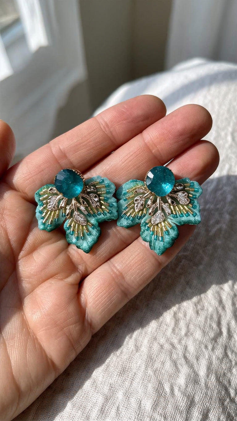Aros Bordados Turquesa 1292