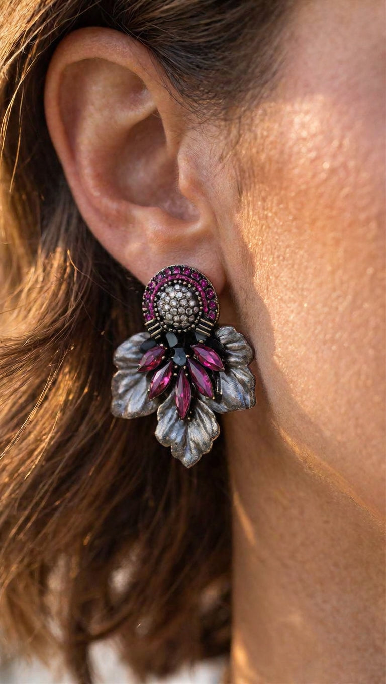 Aros Plateados Fucsia 1293
