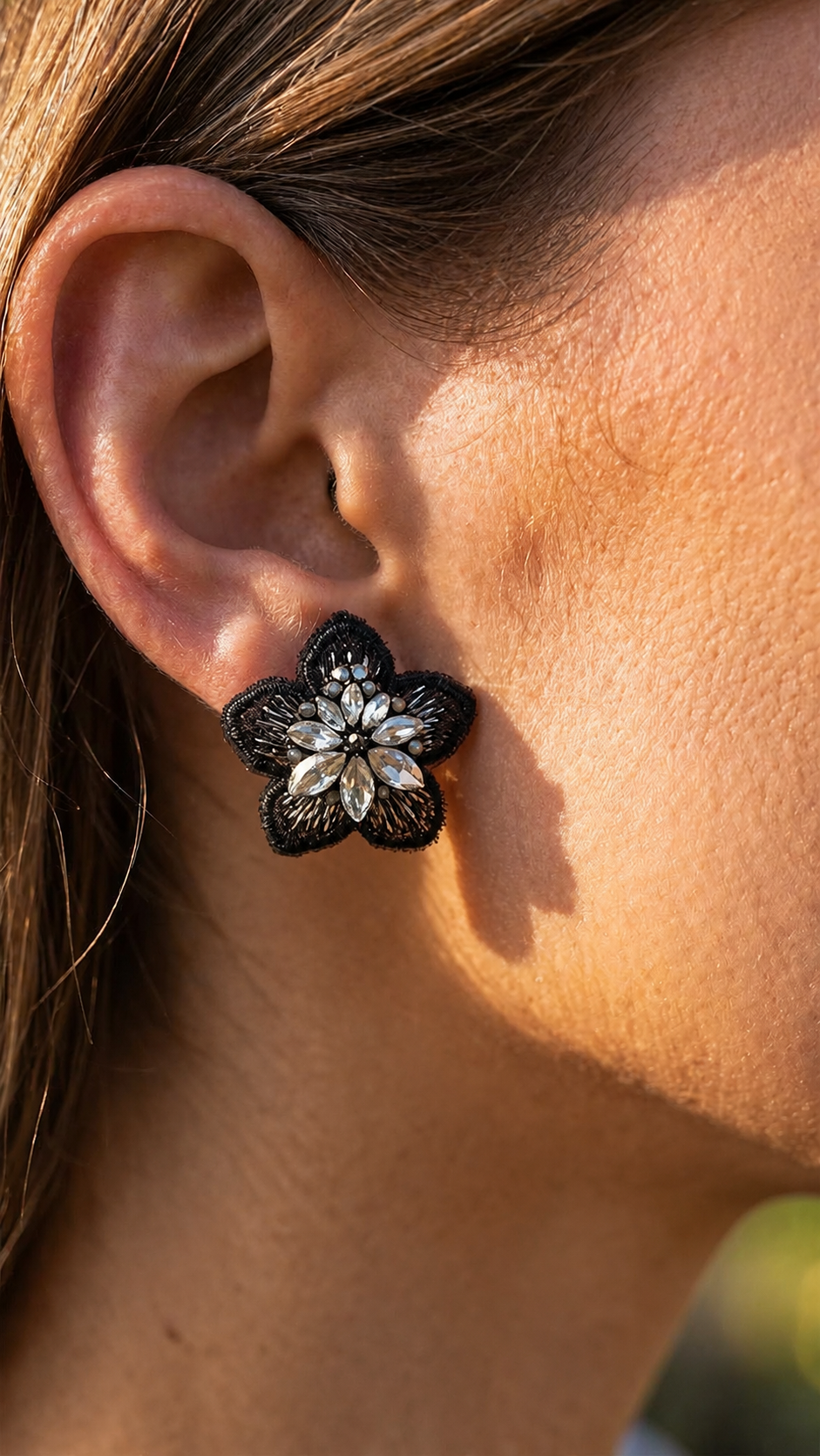 Aros Elemental Flor Negro 1277